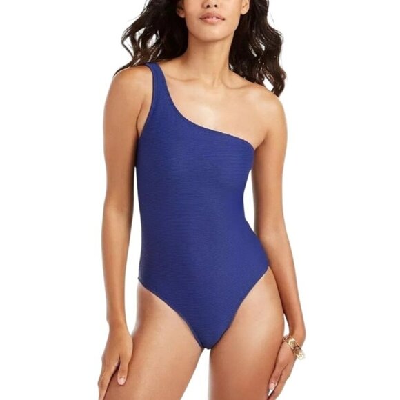 Rachel Roy XS Ribbed Solid One-piece Swimsuit One Shoulder Swimwear Nautical - Picture 3 of 11